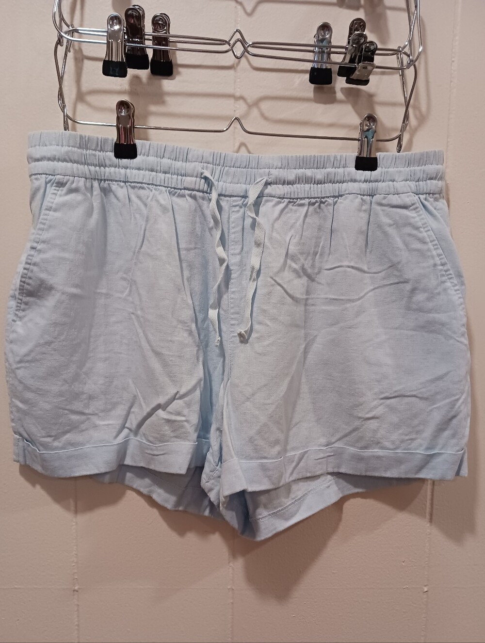 Old Navy Light Blue Linen Blend Drawstring Shorts